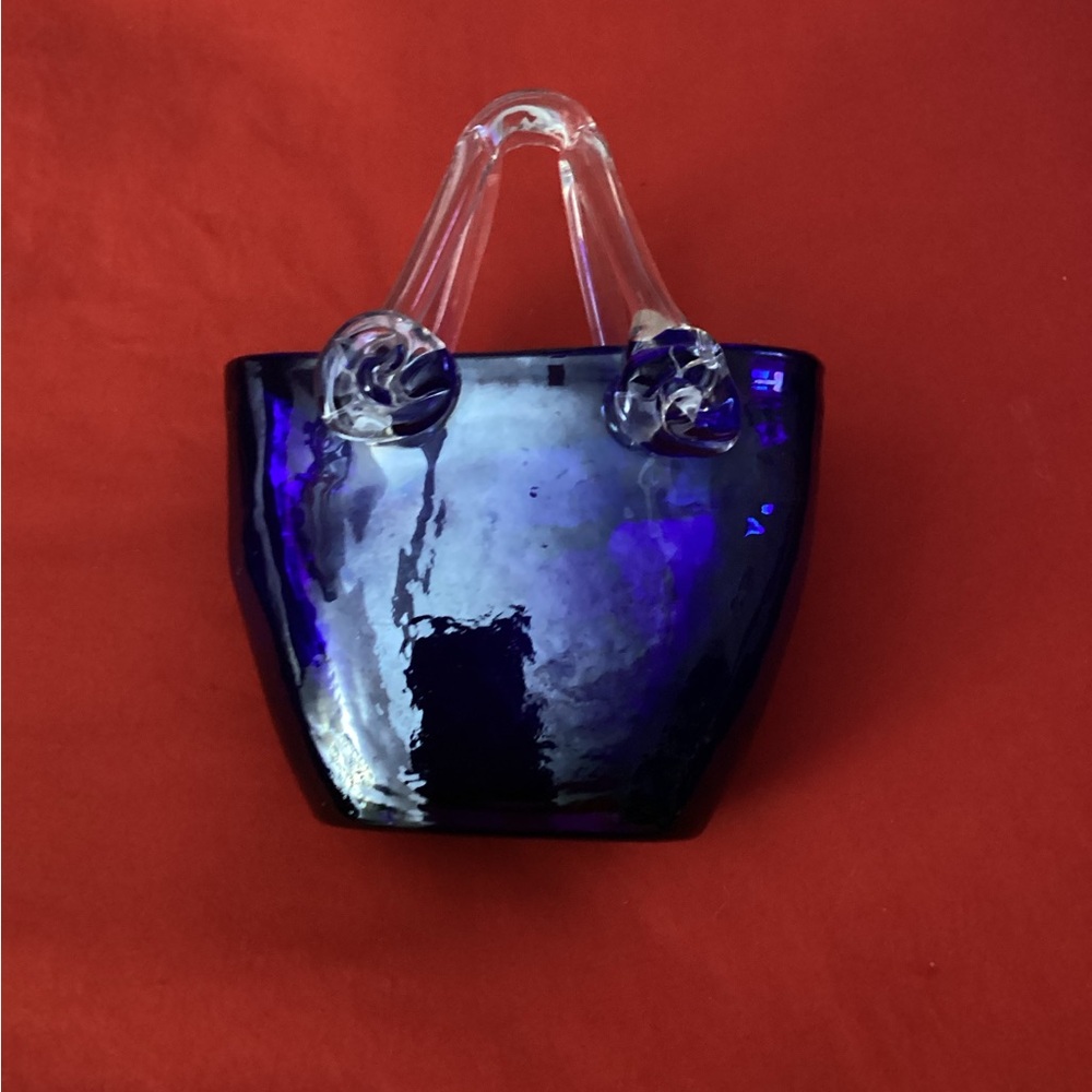 Mini Cobalt Blue Glass Tote Bag with Clear Handles